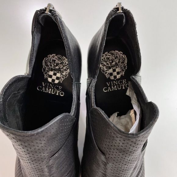 Vince Camuto Levana Heeled Booties Back Zip Perforated Leather Black 9 NWOT - Picture 6 of 8